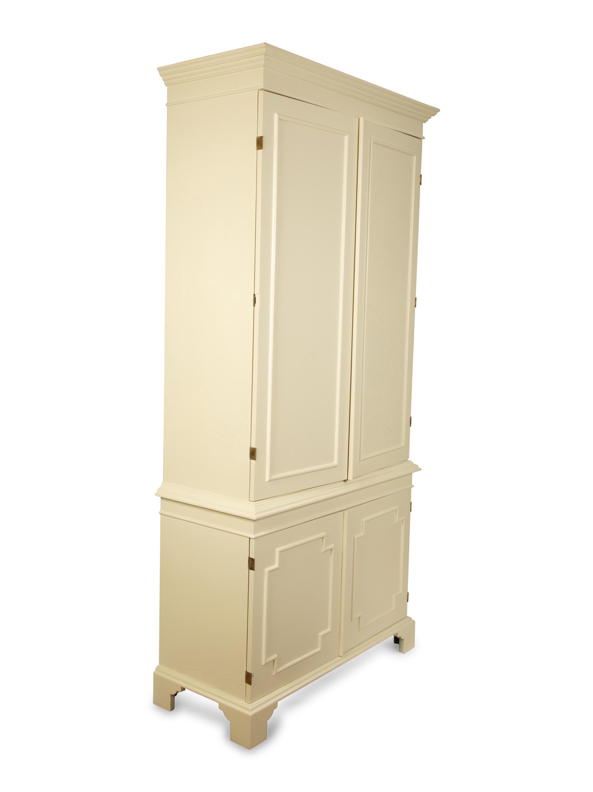 A Pair of Custom Made White Lacquer Four Door Cabinets — 21ST CENTURY