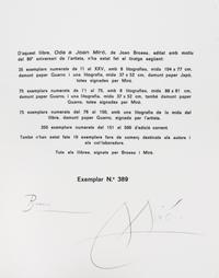 (MIRO, JOAN) BROSSA, JOAN. Oda a Joan Miro. Barcelona, 1973. Signed, limited.