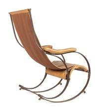 A Forged Iron and Leather Rocking Chair by R. W. Winfield and Co.