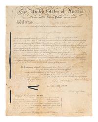 JACKSON, Andrew (1767-1845). Partly printed document signed ("Andrew Jackson"), as President, countersigned by Martin VAN BUREN (1782-1862) as Secretary of State, and J. MacPherson Berrien as Attorney General. 1 October 1830.