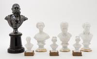 A Collection of Seven Continental Miniature Busts Height of tallest 8 3/4 inches. — 19TH CENTURY