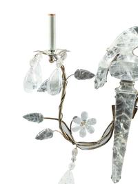 A Pair of Silvered Metal and Rock Crystal Two-Light Sconces in the Style of Maison Baguès