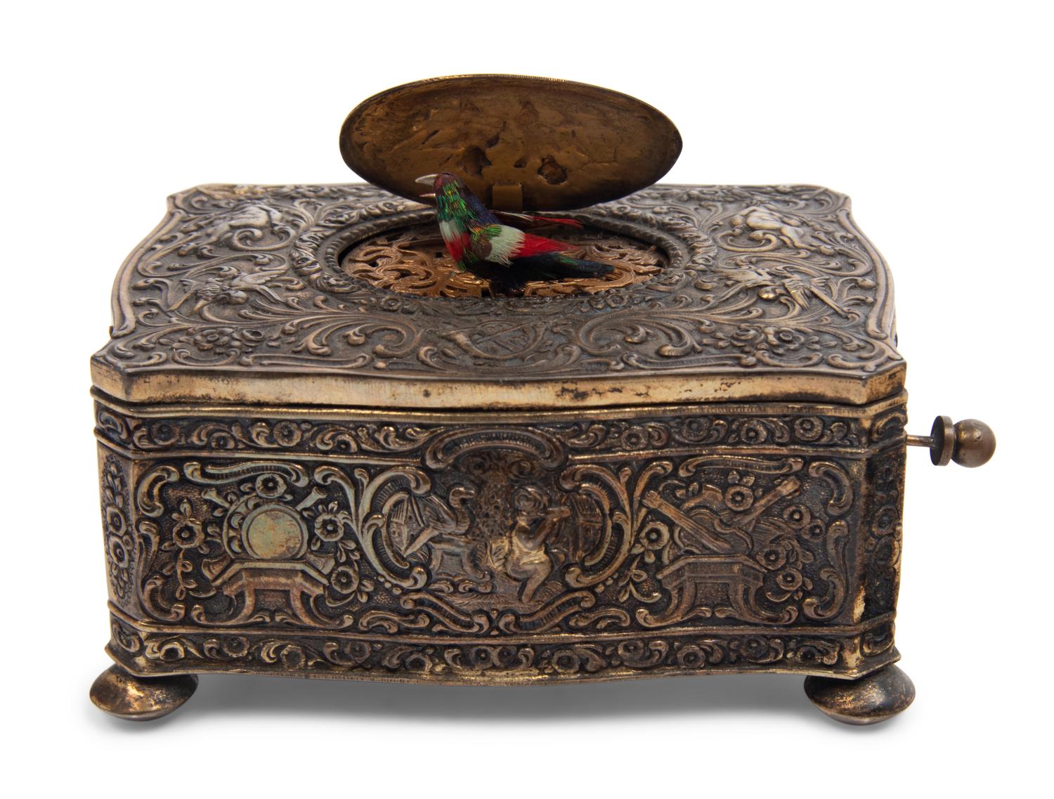 A German Silver-Gilt Singing Bird Automaton Box