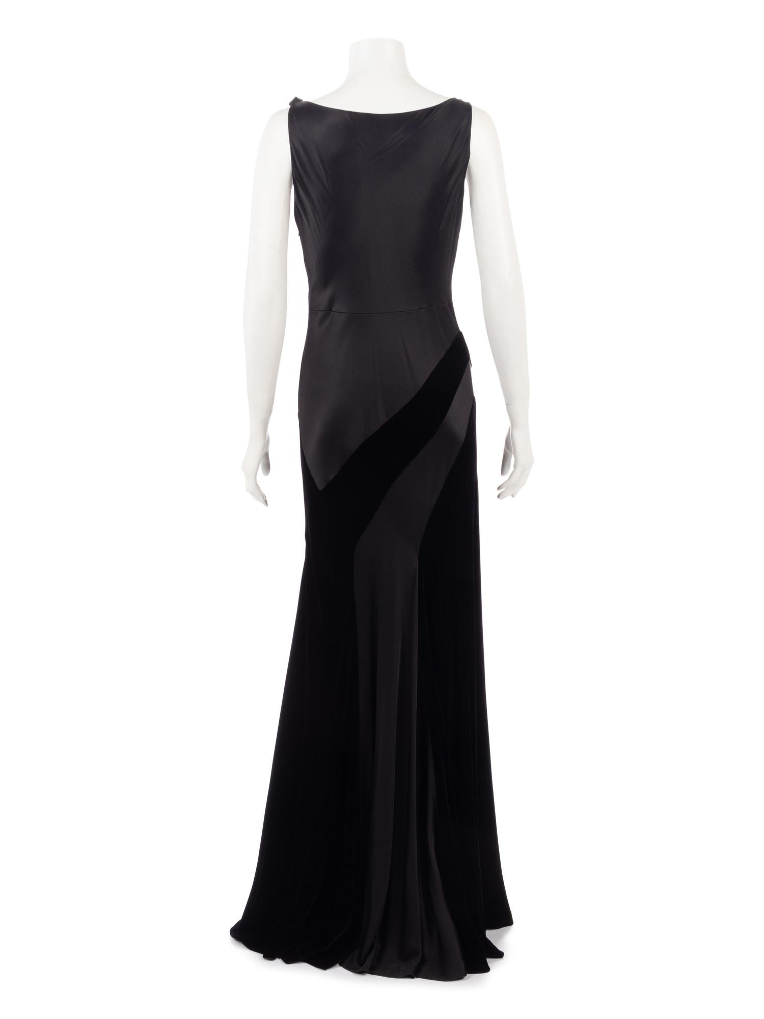 Oscar de la Renta Satin and Velvet Evening Dress with Rhinestone Straps