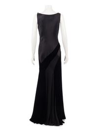 Oscar de la Renta Satin and Velvet Evening Dress with Rhinestone Straps