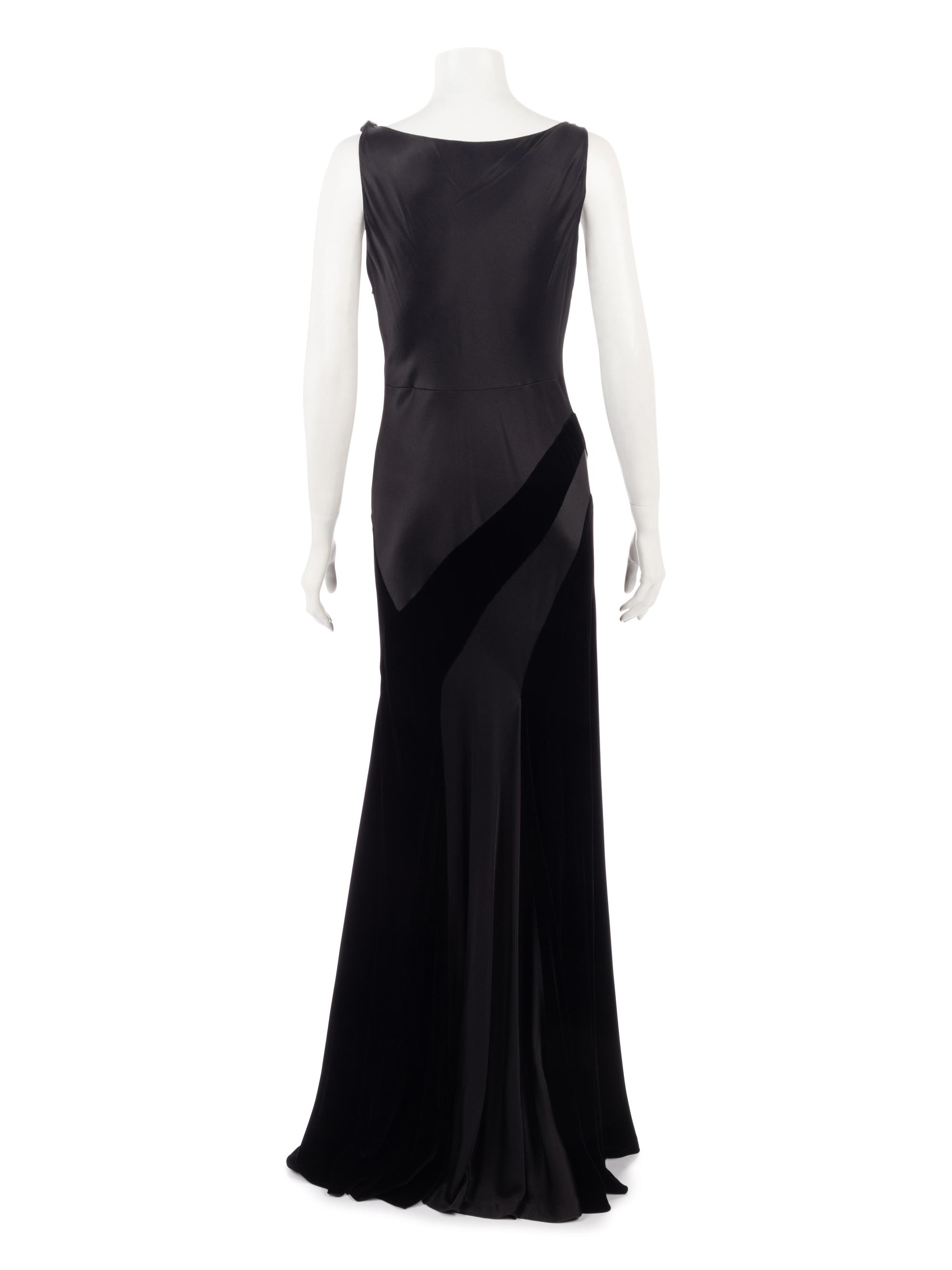 Oscar de la Renta Satin and Velvet Evening Dress with Rhinestone Straps