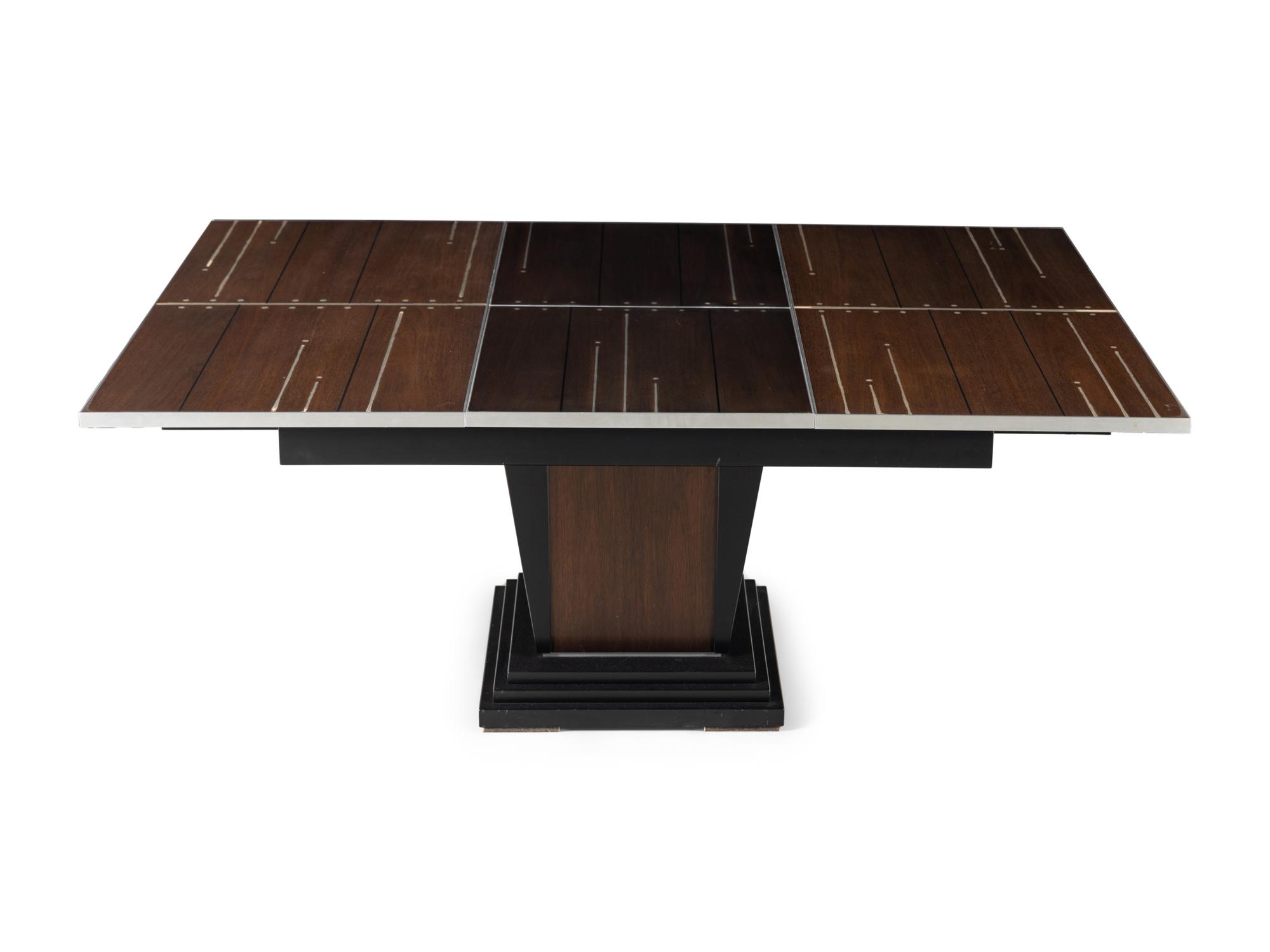 A Chrome-Inlaid Rosewood Single-Pedestal Dining Table