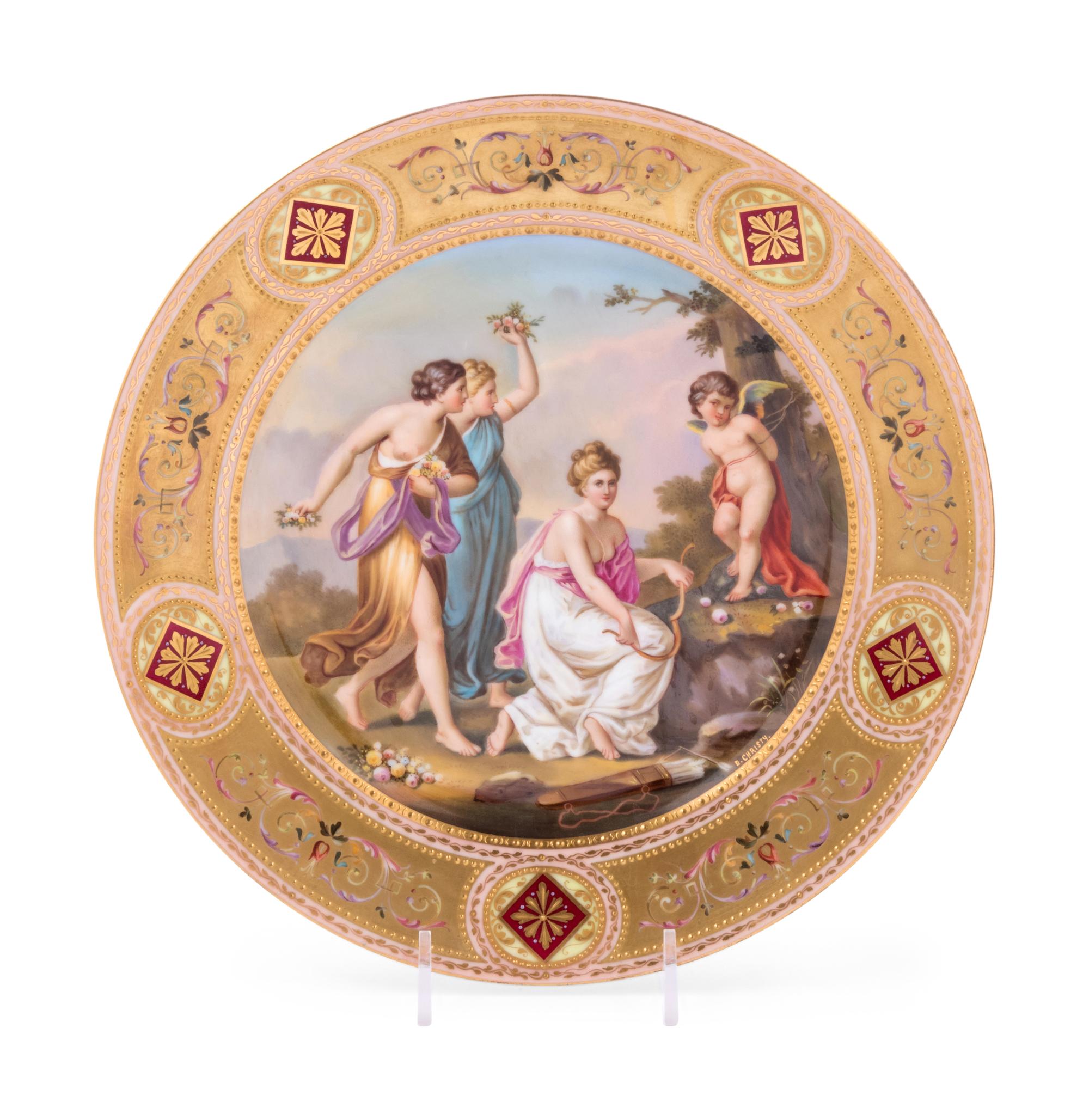 A Vienna Painted and Gilt Enamel Porcelain Cabinet Plate