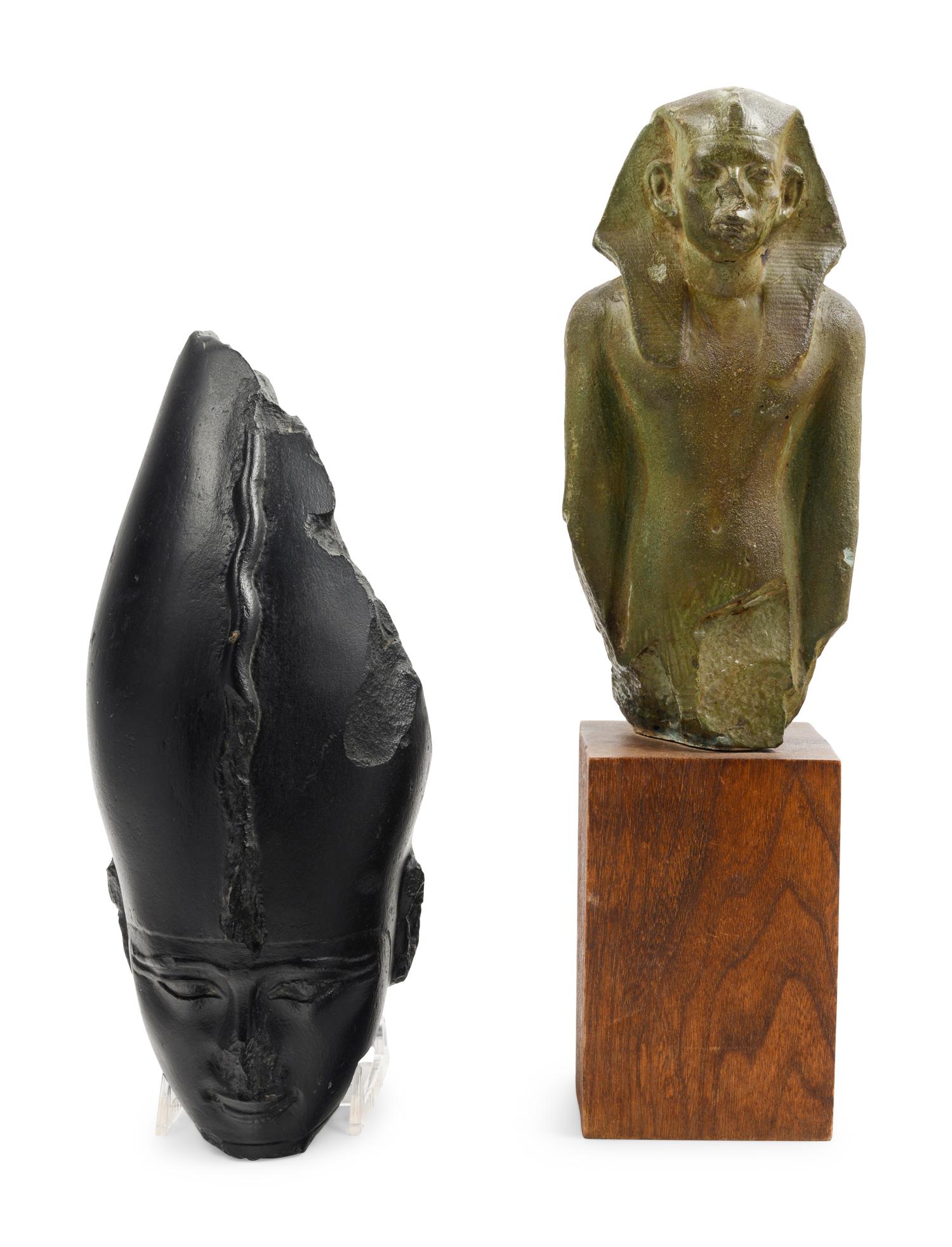 An Egyptian Head of a Pharaoh and a Portrait Statue of a Pharaoh, Both After the Antique