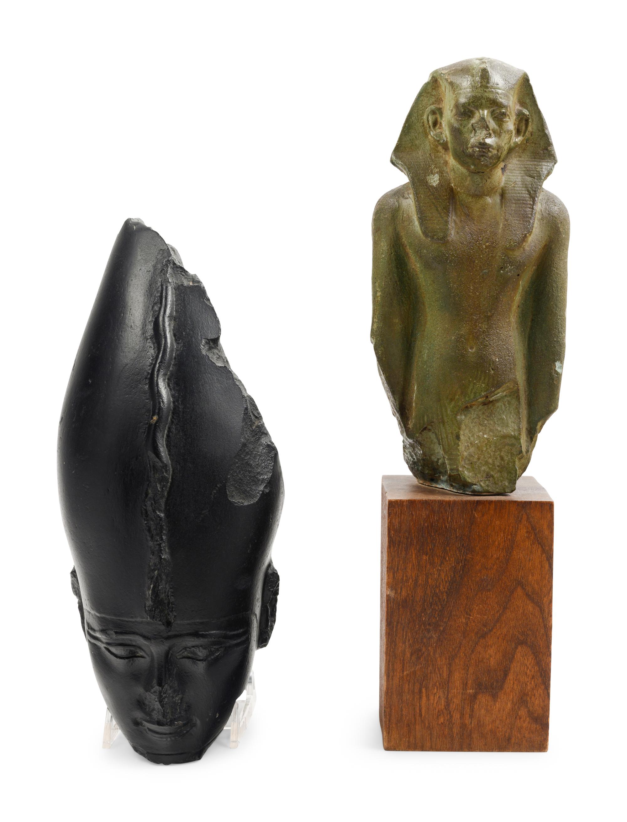 An Egyptian Head of a Pharaoh and a Portrait Statue of a Pharaoh, Both After the Antique