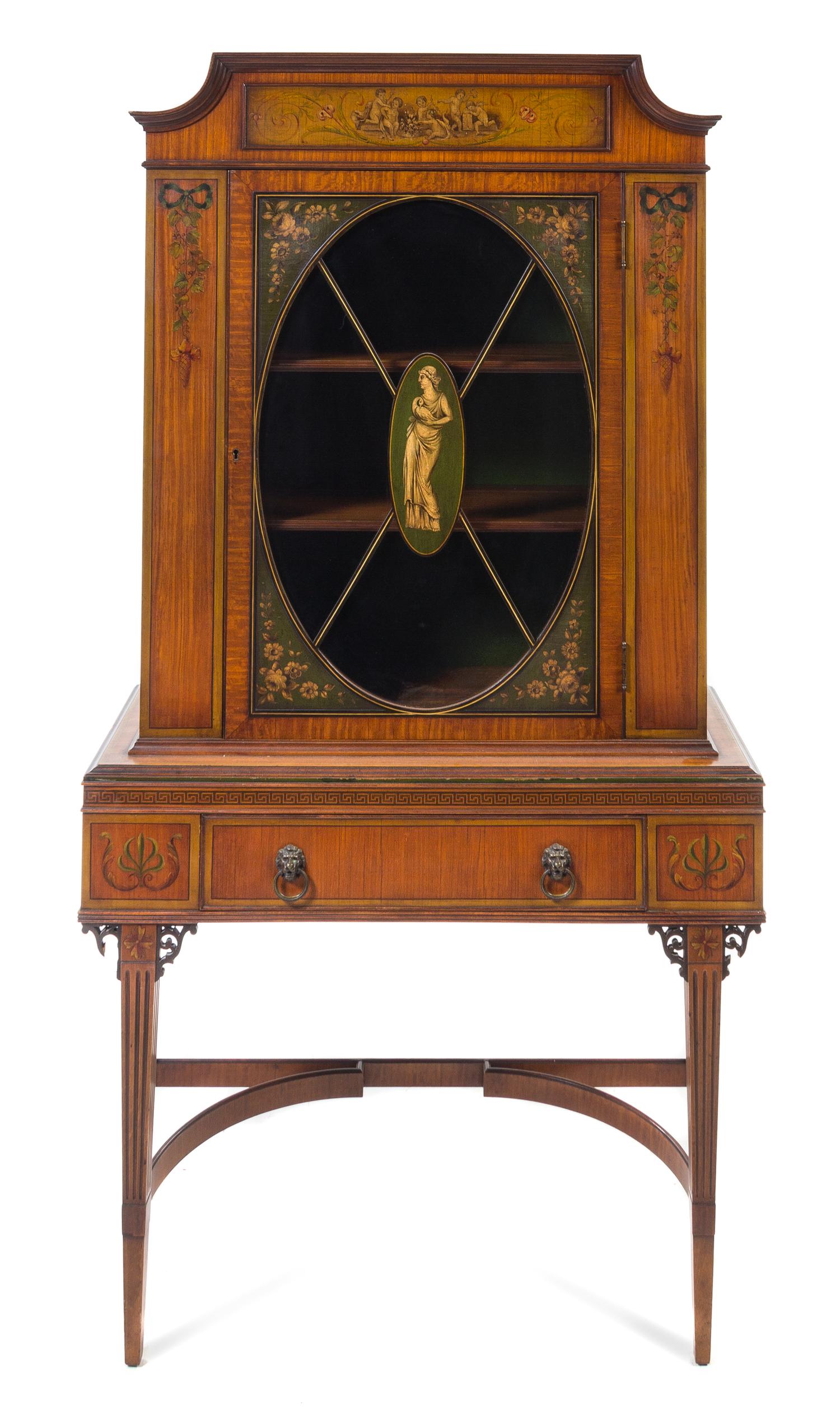 An Edwardian Style Painted Vitrine Cabinet Height 69 7/8 x width 36 1/4 x depth 15 inches. — 20TH CENTURY