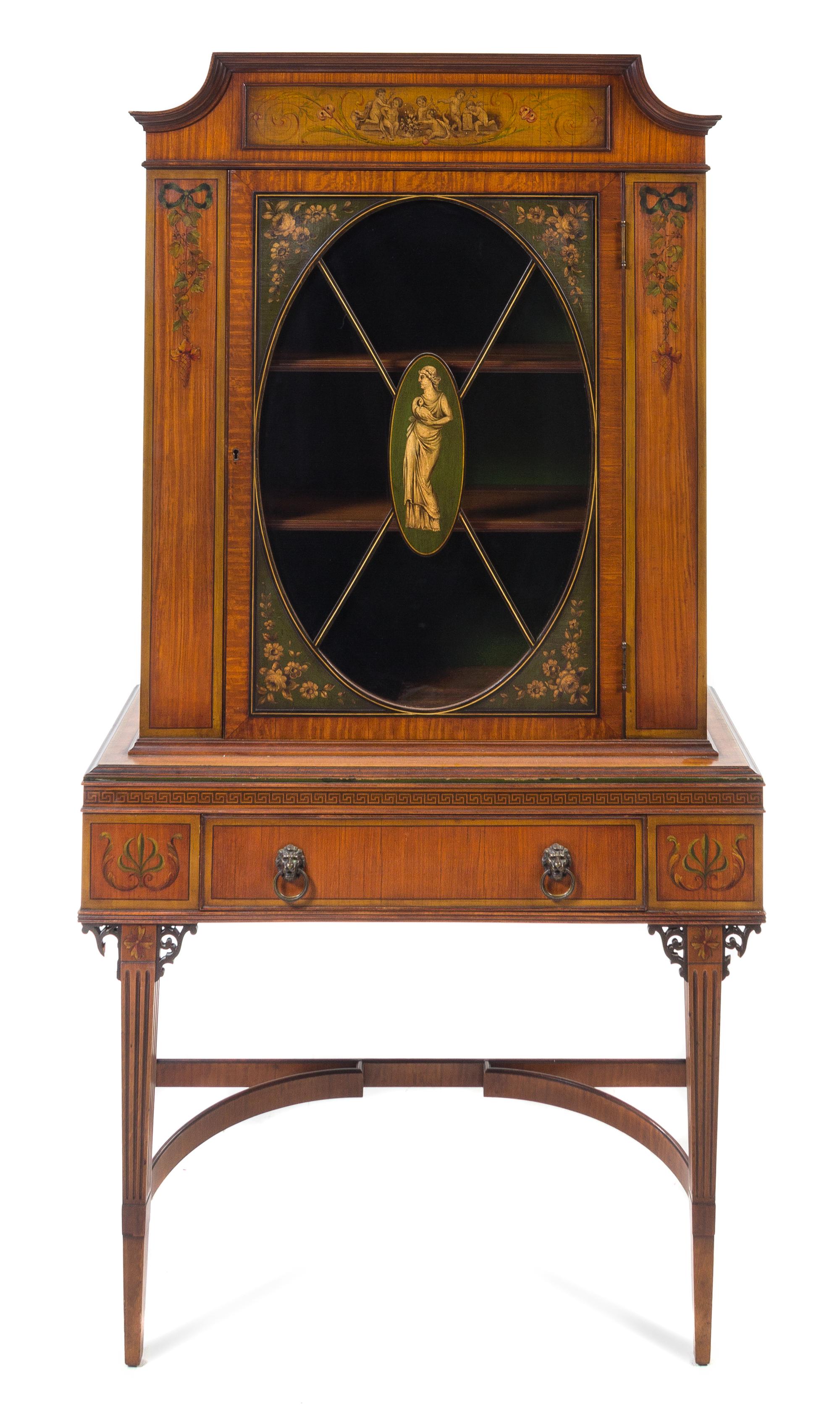 An Edwardian Style Painted Vitrine Cabinet Height 69 7/8 x width 36 1/4 x depth 15 inches. — 20TH CENTURY