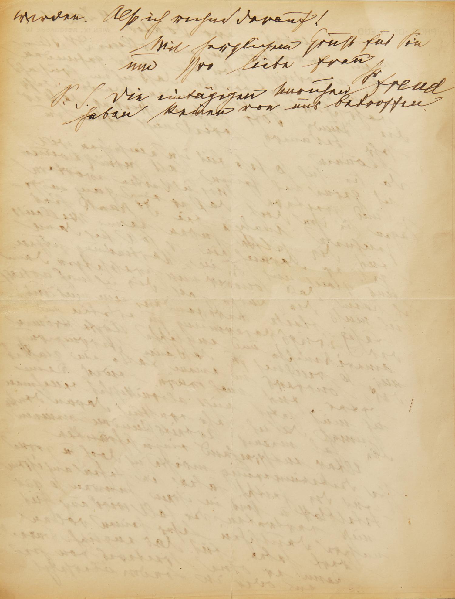 [Psychology] Freud, Sigmund. Autograph Letter, signed