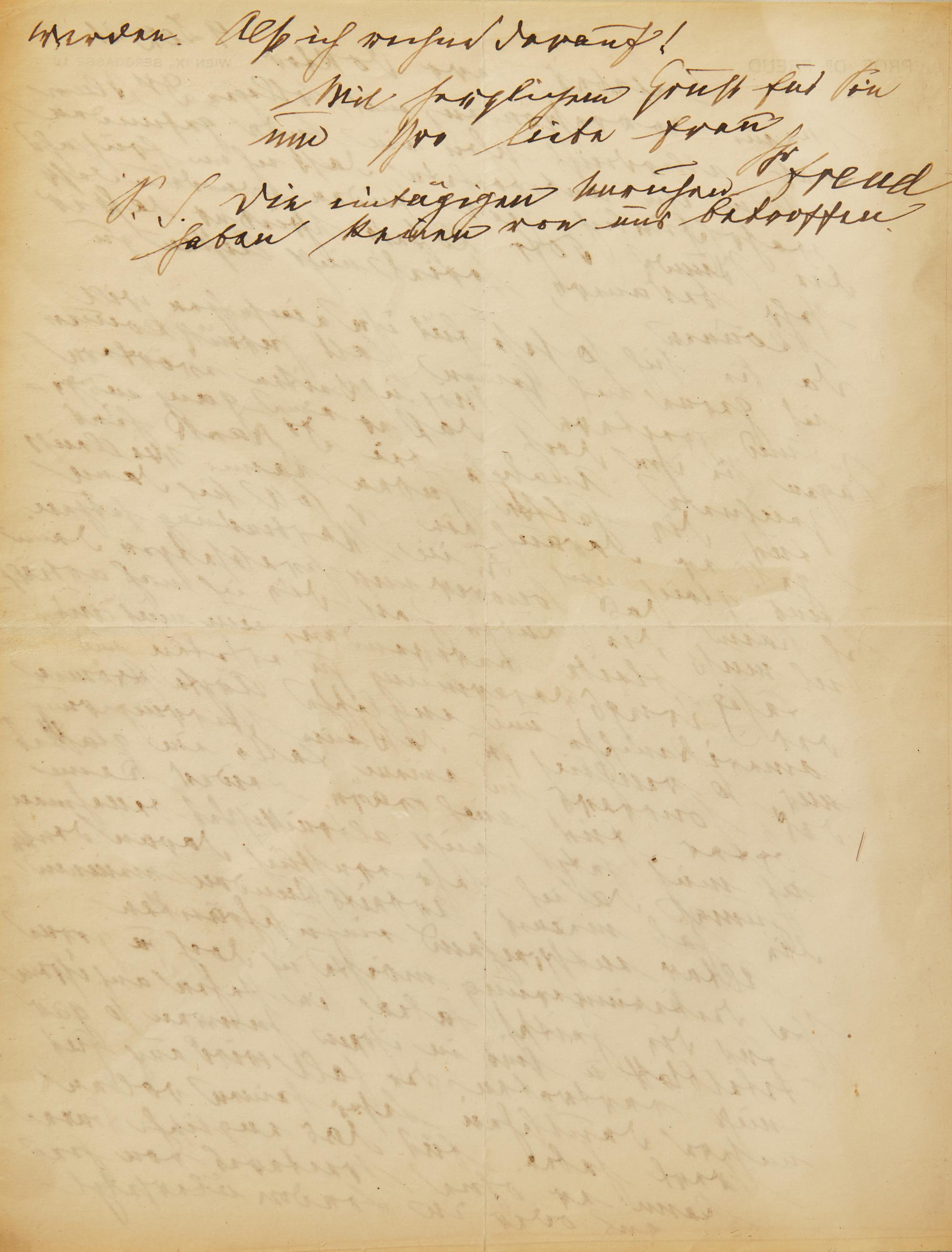[Psychology] Freud, Sigmund. Autograph Letter, signed