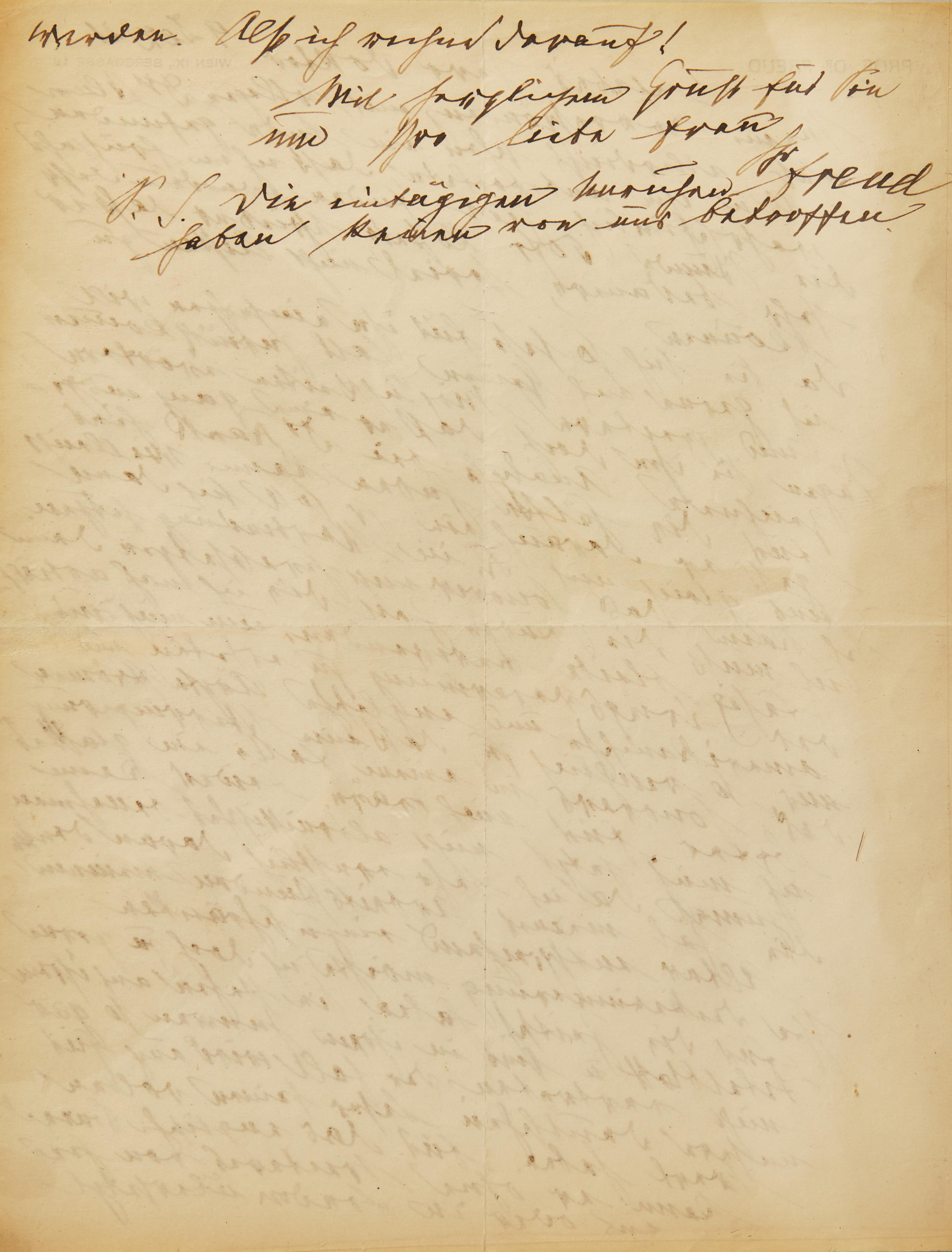 [Psychology] Freud, Sigmund. Autograph Letter, signed