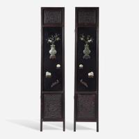 A pair of Chinese jade and hardstone embellished wood panels