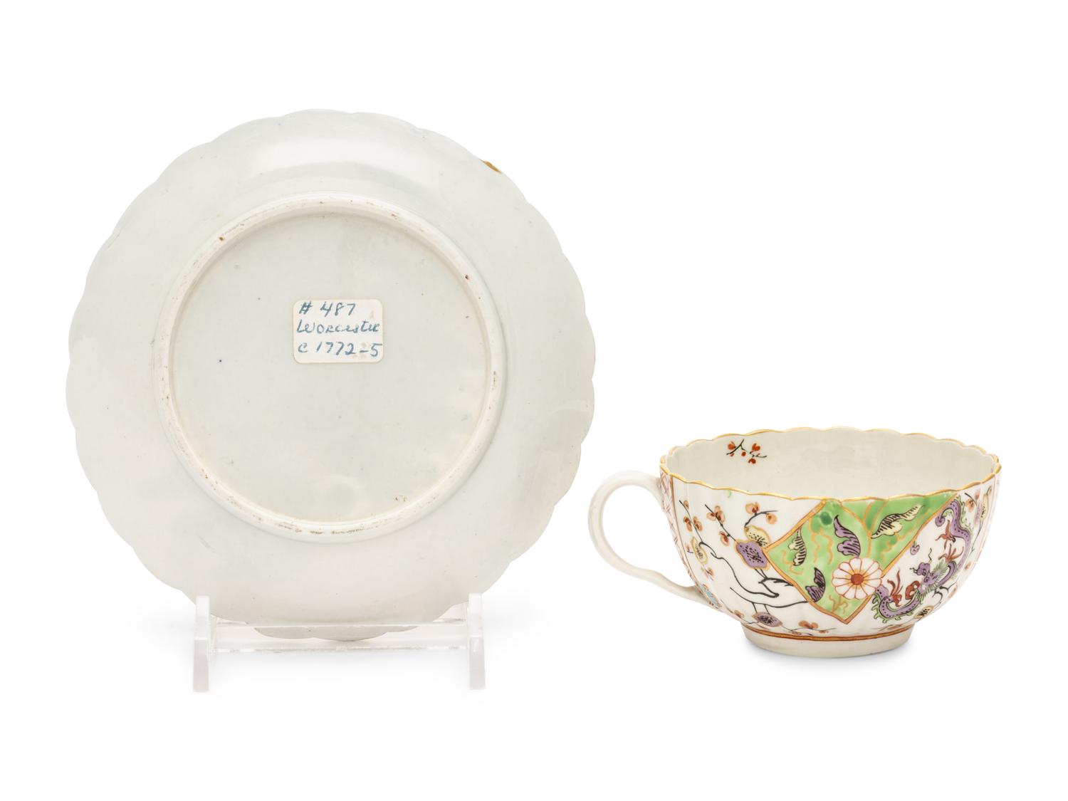 A Worcester Porcelain Teacup and Saucer