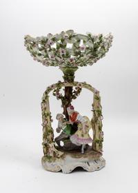 A Sitzendorf Porcelain Figural Center Bowl Height 17 3/4 inches. — 19TH/20TH CENTURY