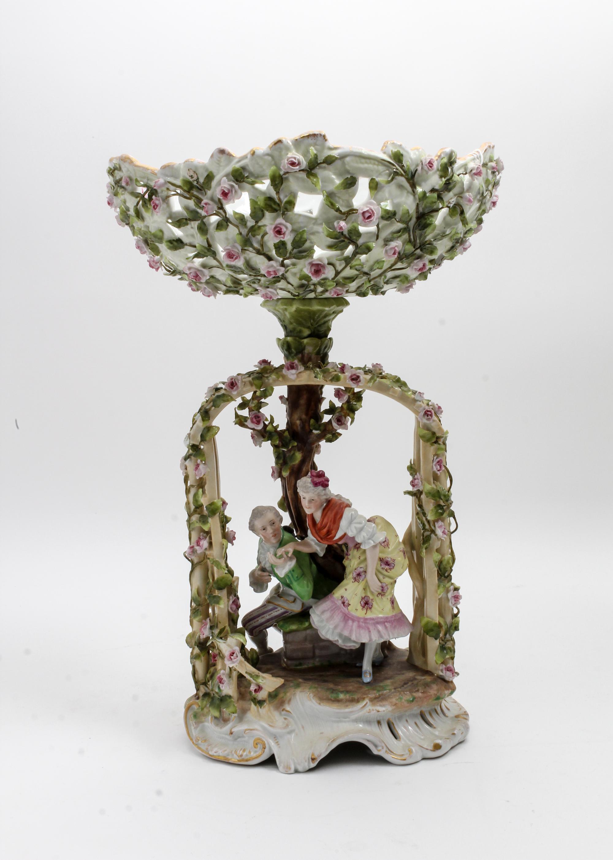 A Sitzendorf Porcelain Figural Center Bowl Height 17 3/4 inches. — 19TH/20TH CENTURY