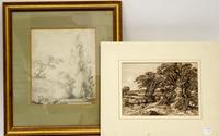 An 18th century pencil drawing attributed to the School of Fragonard depicting a landscape Sight: 10 1/4 x 8 3/4 inches.