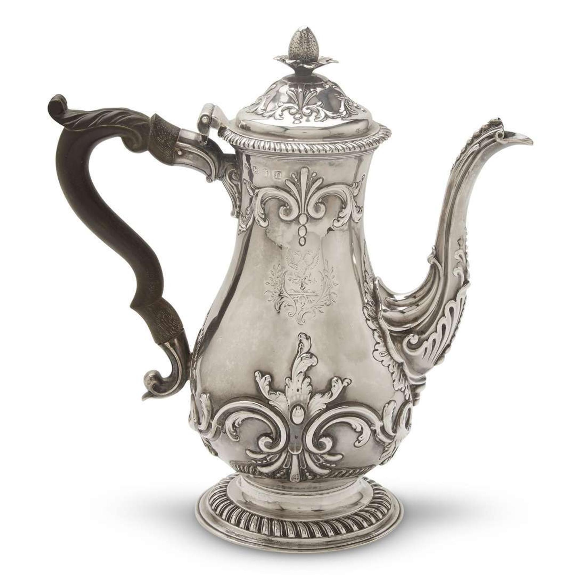 George III sterling silver coffee pot with Meade family coat-of-arms Daniel Smith and Robert Sharpe, London, 1759