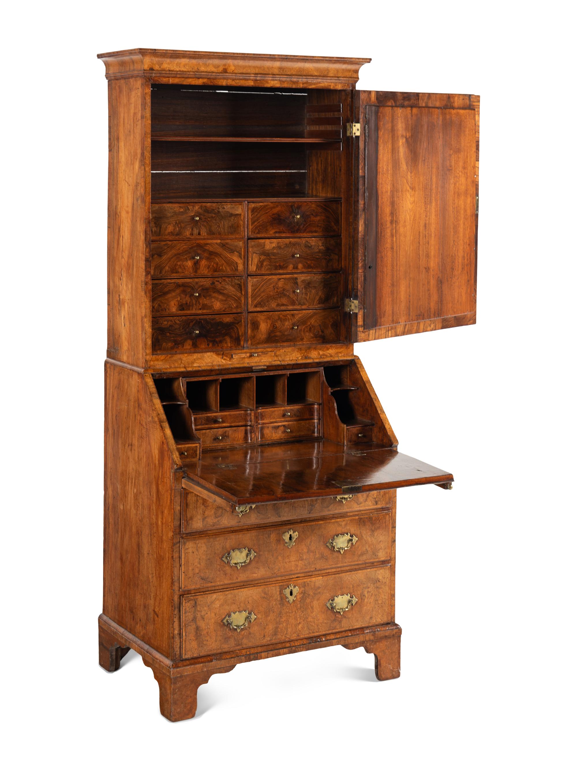 A George I Burl Walnut Bureau Cabinet