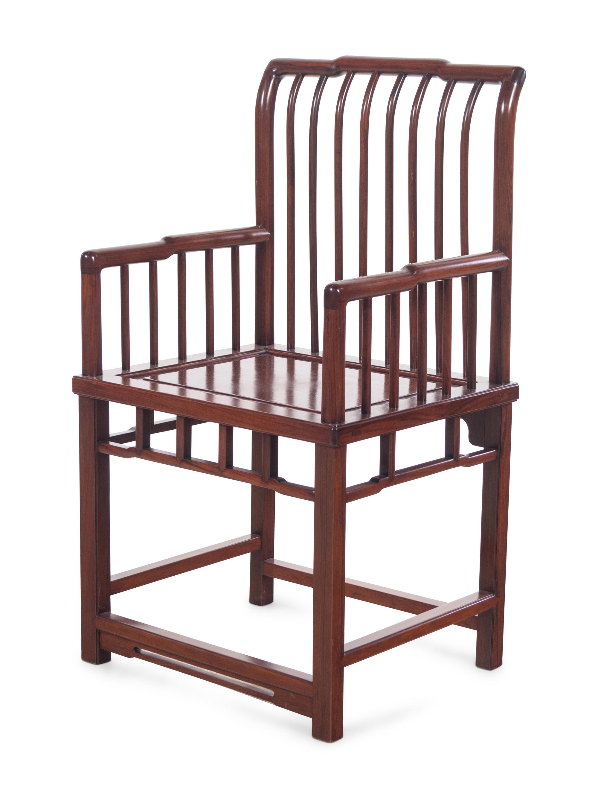 A Set of Six Chinese Hardwood Spindle-Back Armchairs, Shubeiyi or Meiguiyi