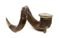 A Silverplate Mounted Ram's Horn, Width overall 12 inches.