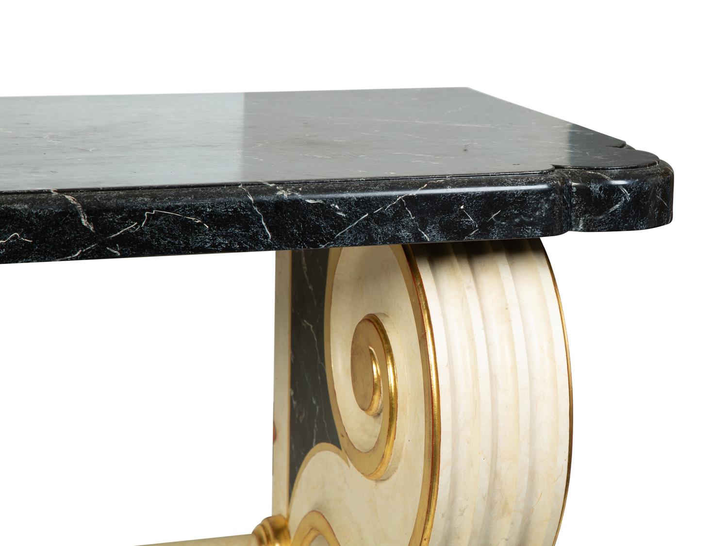 A Pair of Neoclassical Style Painted and Parcel Gilt Faux-Marble Consoles — 20TH CENTURY