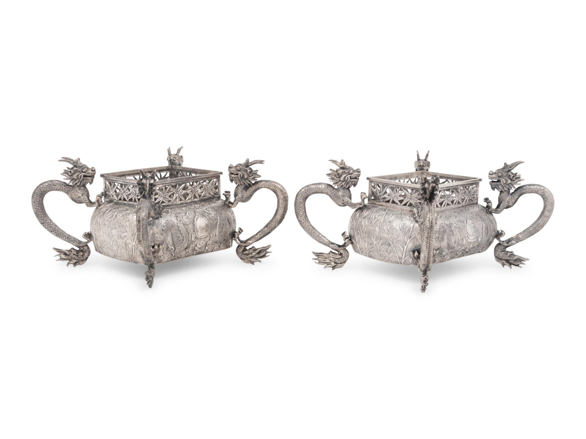 A Pair of Silver Chinese Jardinières