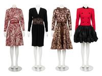 Four Designer Dresses: One Ceil Chapman, One Sam Winston by Roxane, One Bob Mackie, One Carolina Herrera, 1980s