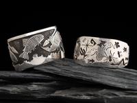 Kewa and Tohono O'odham-Akmel O'odham Sterling Silver Overlay Cuff Bracelets