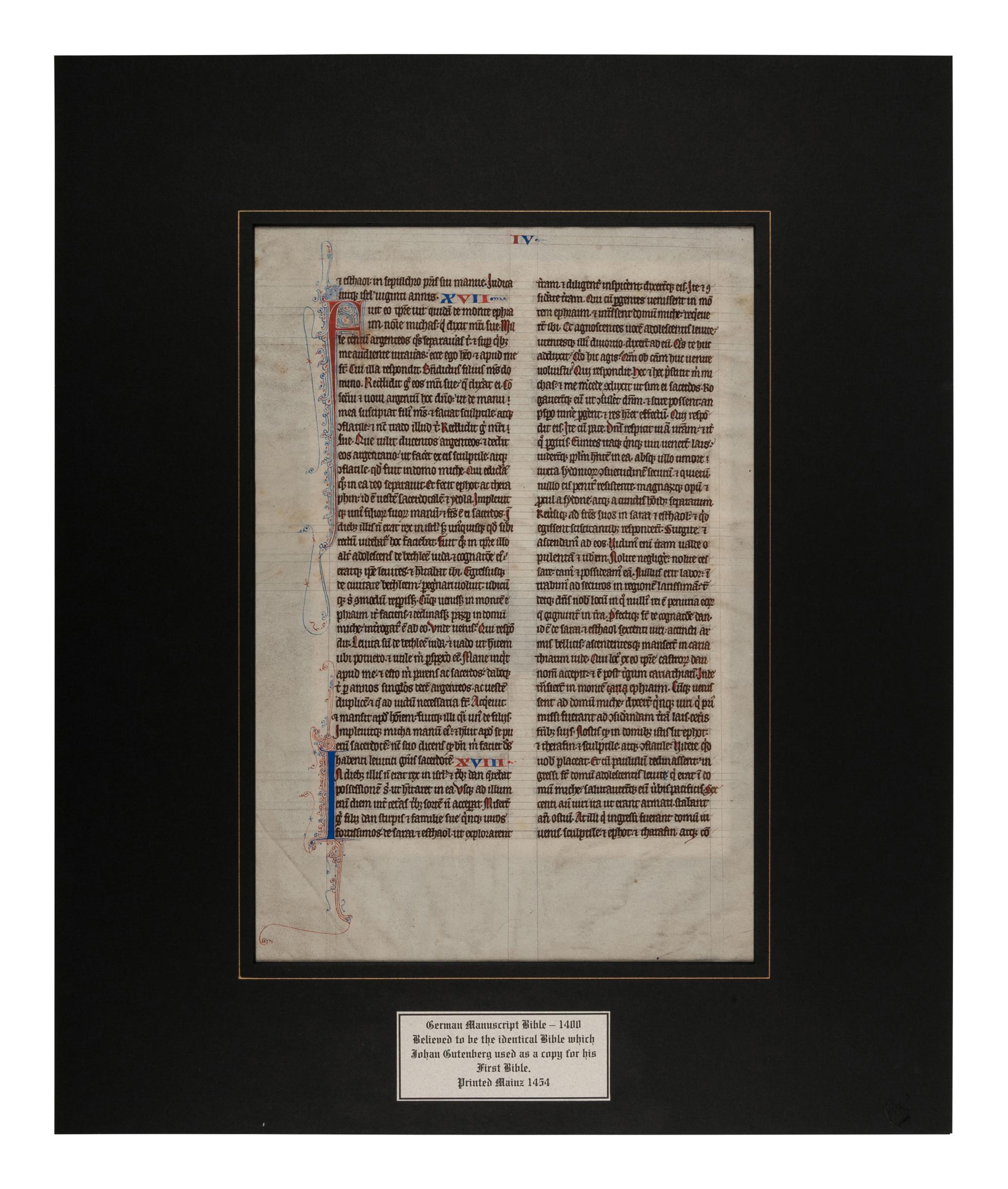 [MANUSCRIPT LEAF -- BIBLE]. One leaf on vellum, in Latin. Germany, ca. 1425.