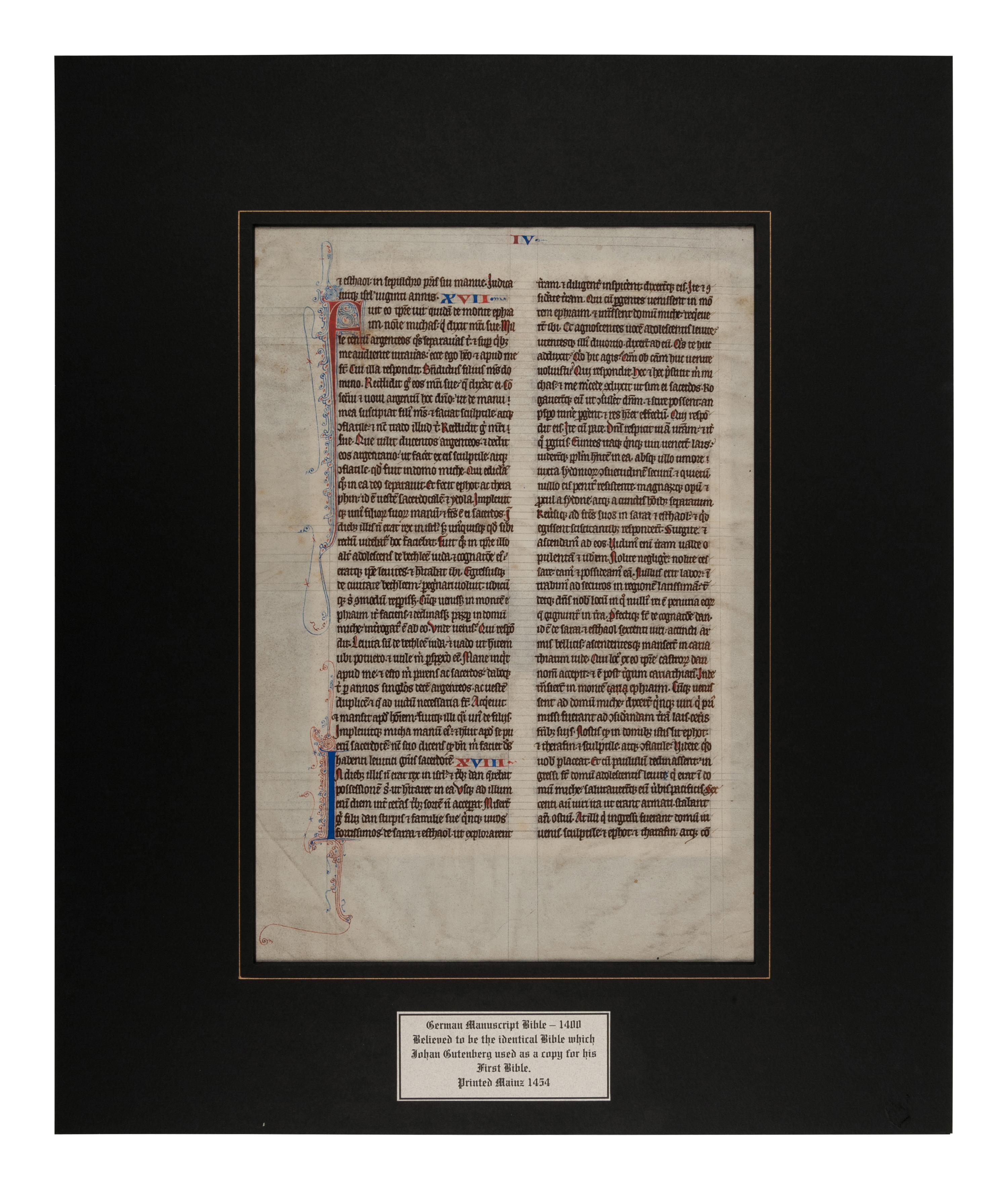[MANUSCRIPT LEAF -- BIBLE]. One leaf on vellum, in Latin. Germany, ca. 1425.