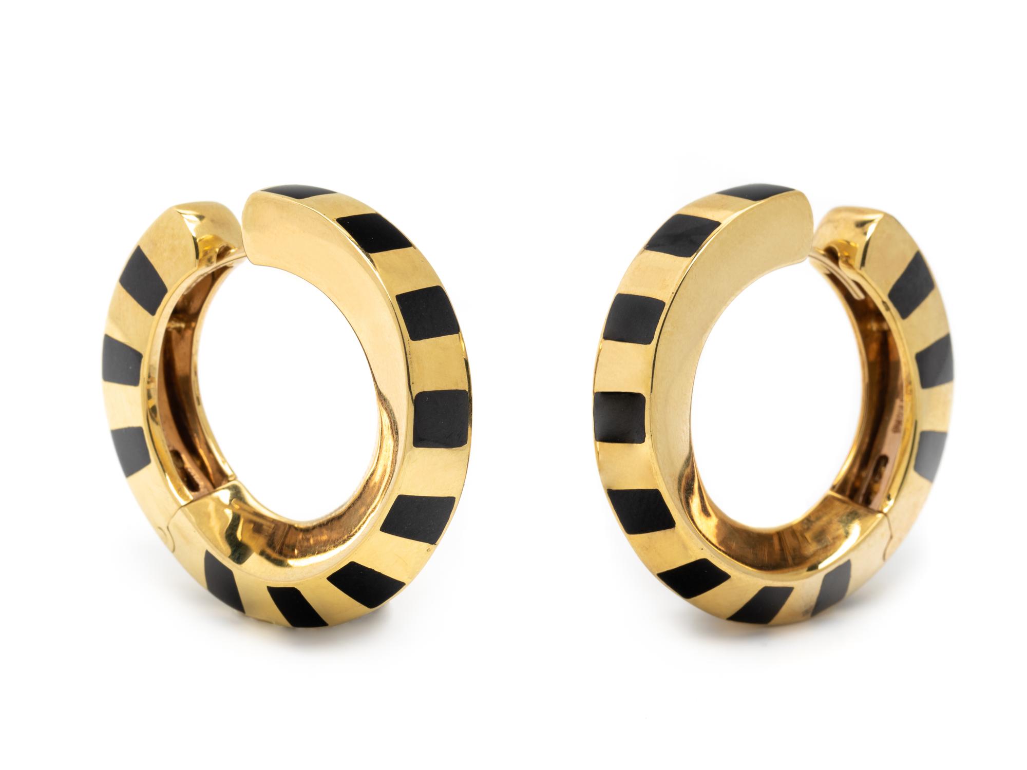 TIFFANY & CO., YELLOW GOLD AND ONYX HOOP EARRINGS