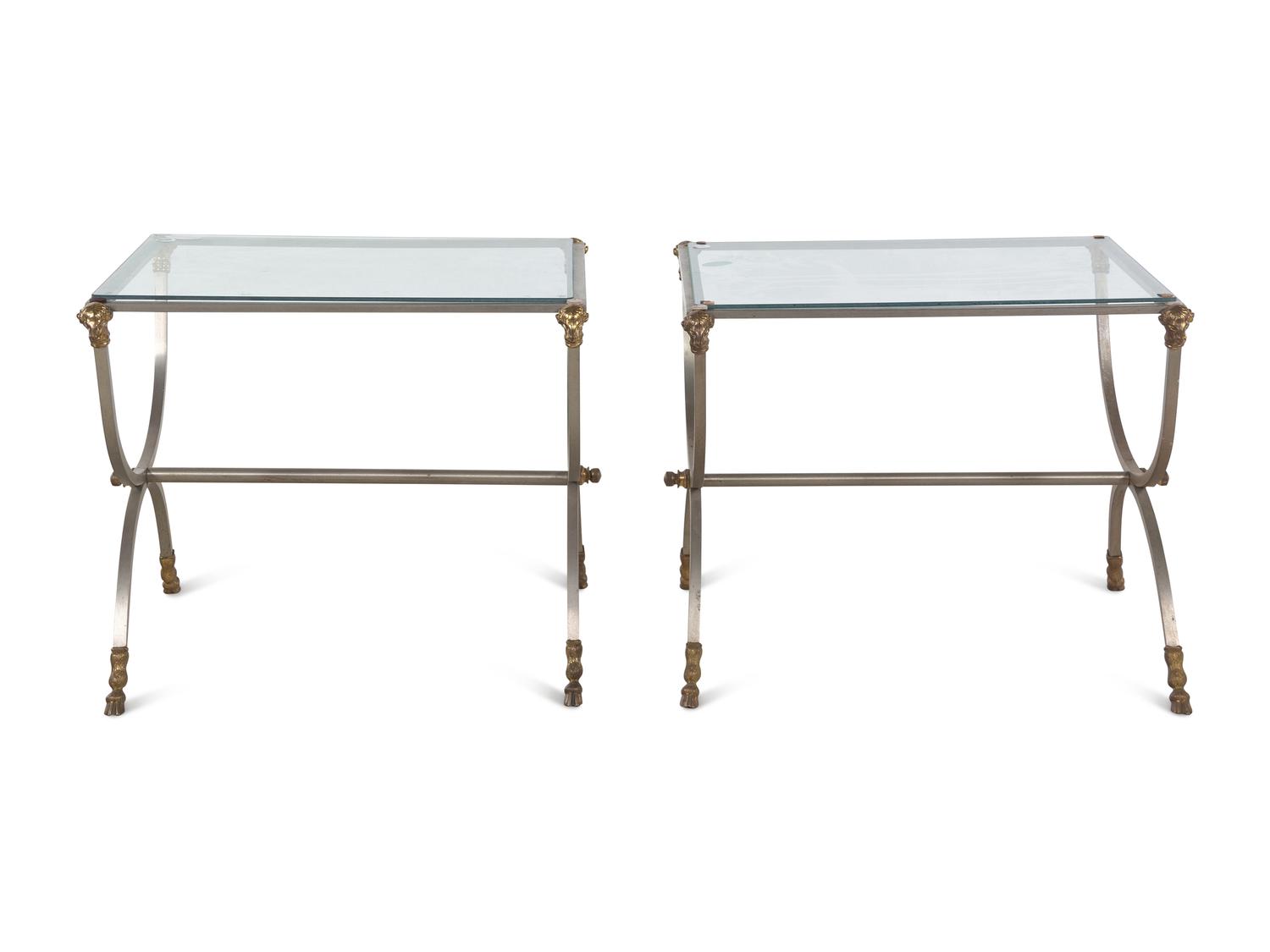 A Pair of Steel and Brass Side Tables in the Style of Maison Jansen