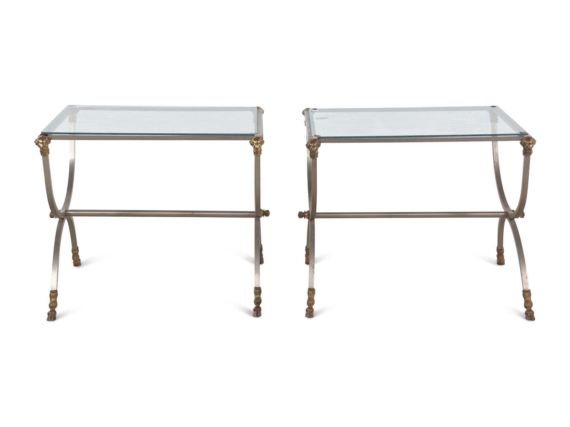A Pair of Steel and Brass Side Tables in the Style of Maison Jansen