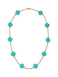 VAN CLEEF & ARPELS, YELLOW GOLD AND TURQUOISE 'ALHAMBRA' NECKLACE