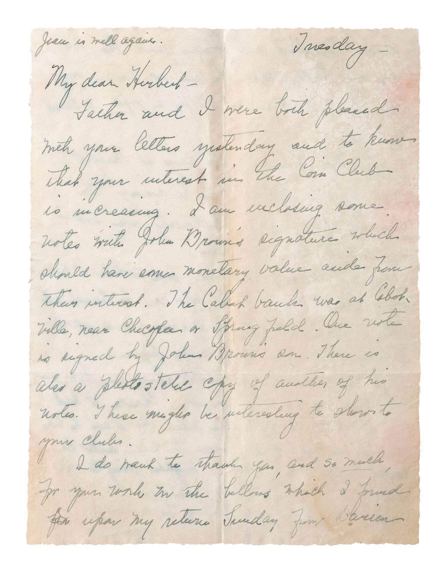 BROWN, John (1821-1895). Check signed ("J. Brown Jr"), Cabotville, MA, 16 November 1849.