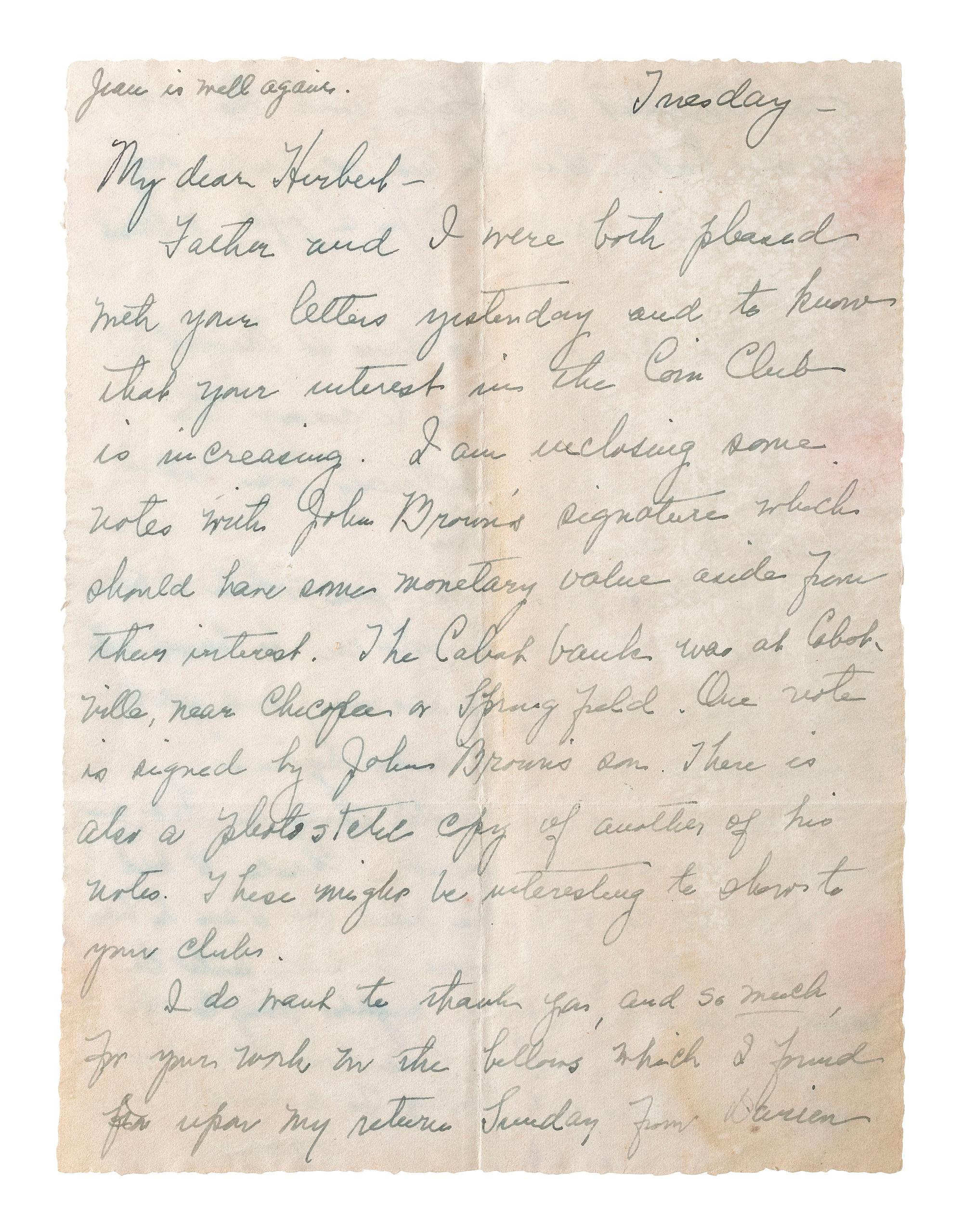 BROWN, John (1821-1895). Check signed ("J. Brown Jr"), Cabotville, MA, 16 November 1849.