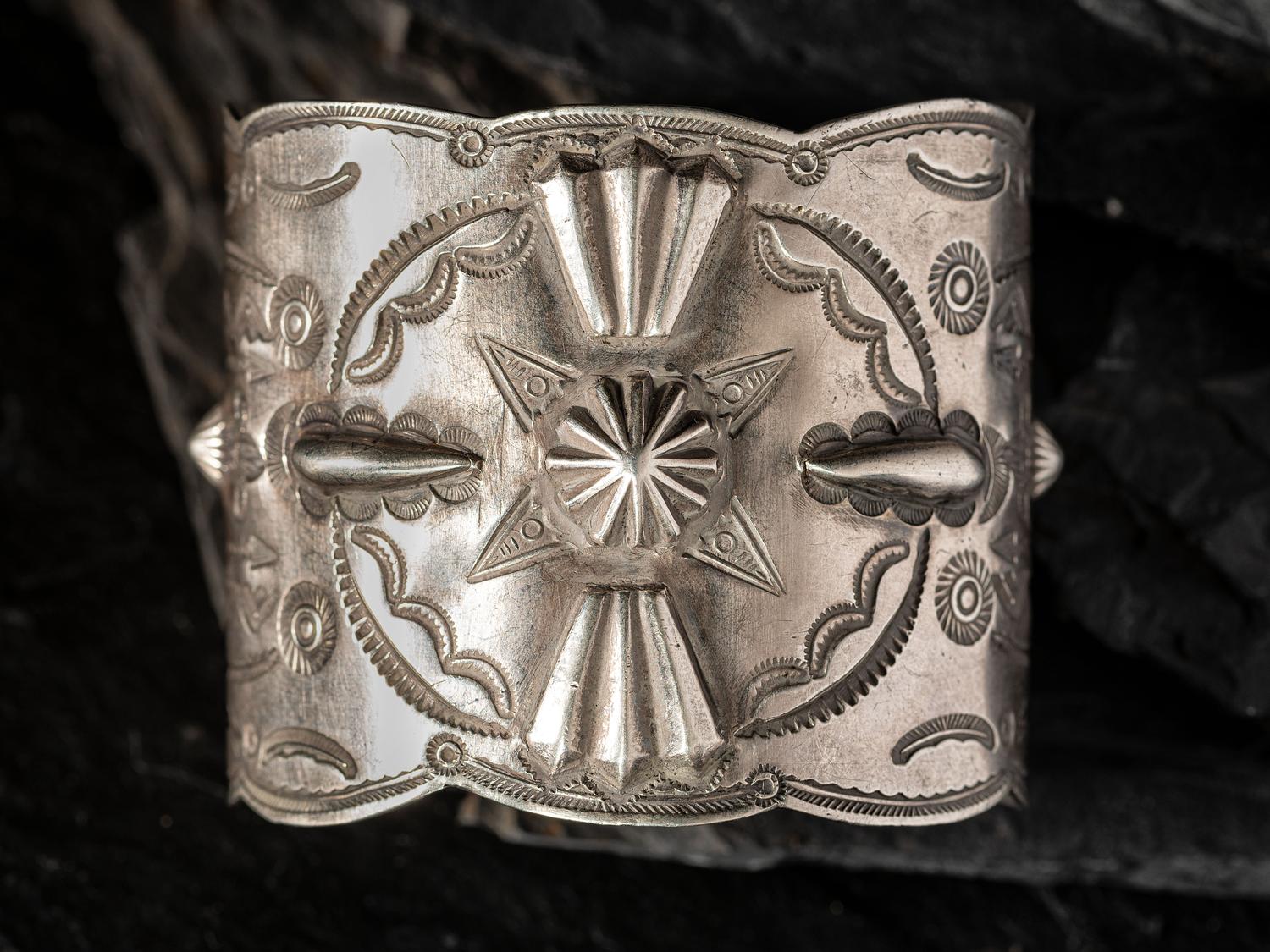 Navajo Heavily Stamped Silver Cuff Bracelet