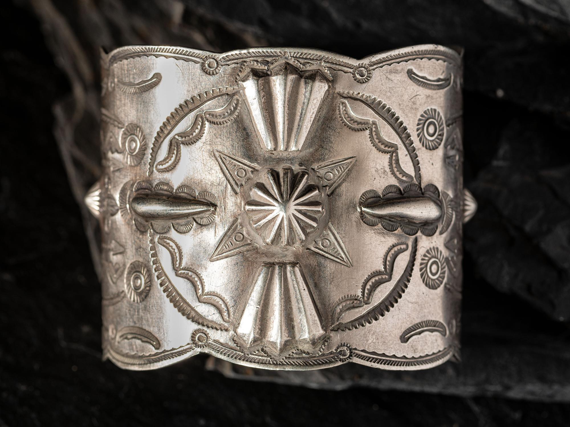 Navajo Heavily Stamped Silver Cuff Bracelet