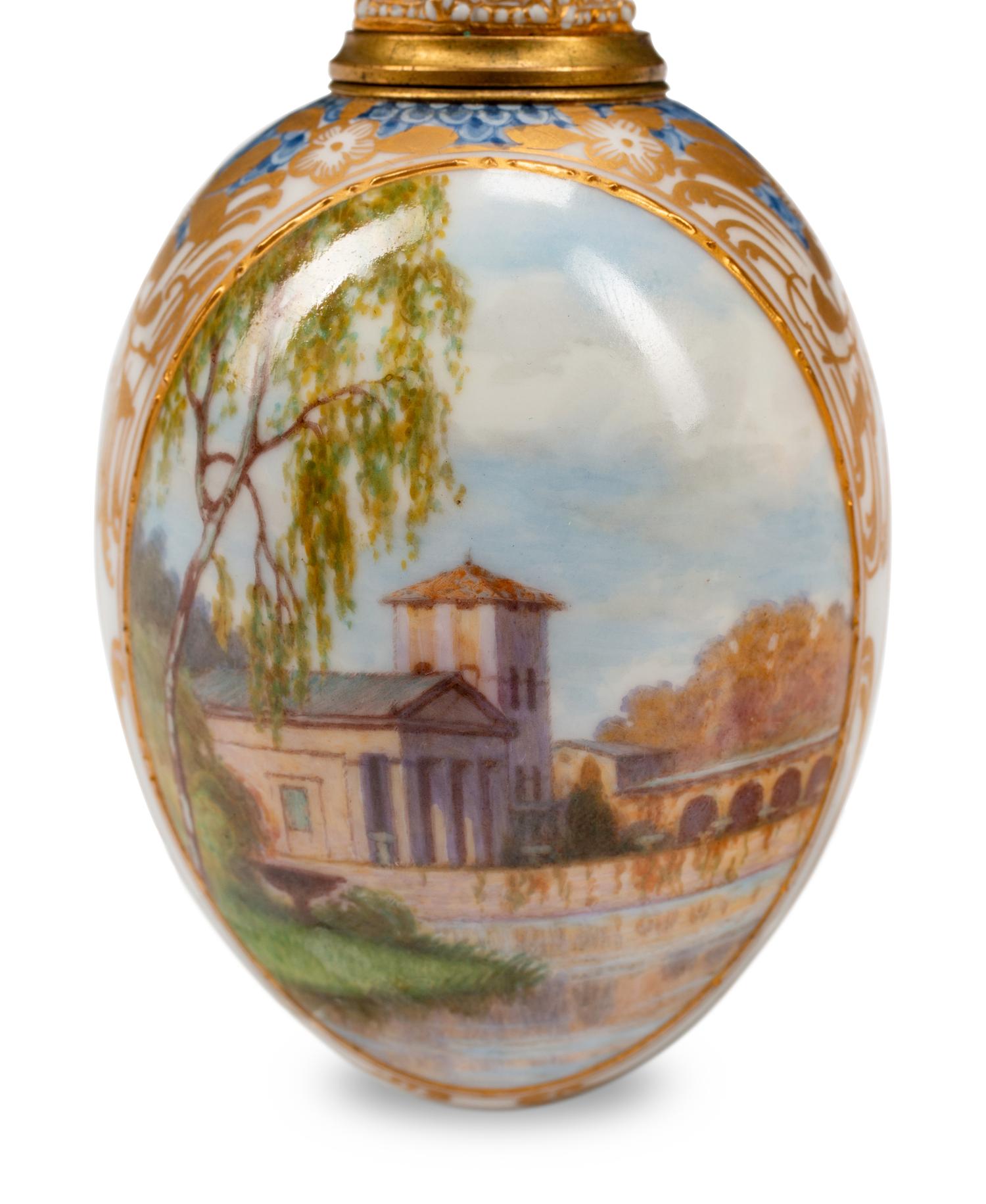 Two Continental Porcelain Egg-Form Scent Bottles