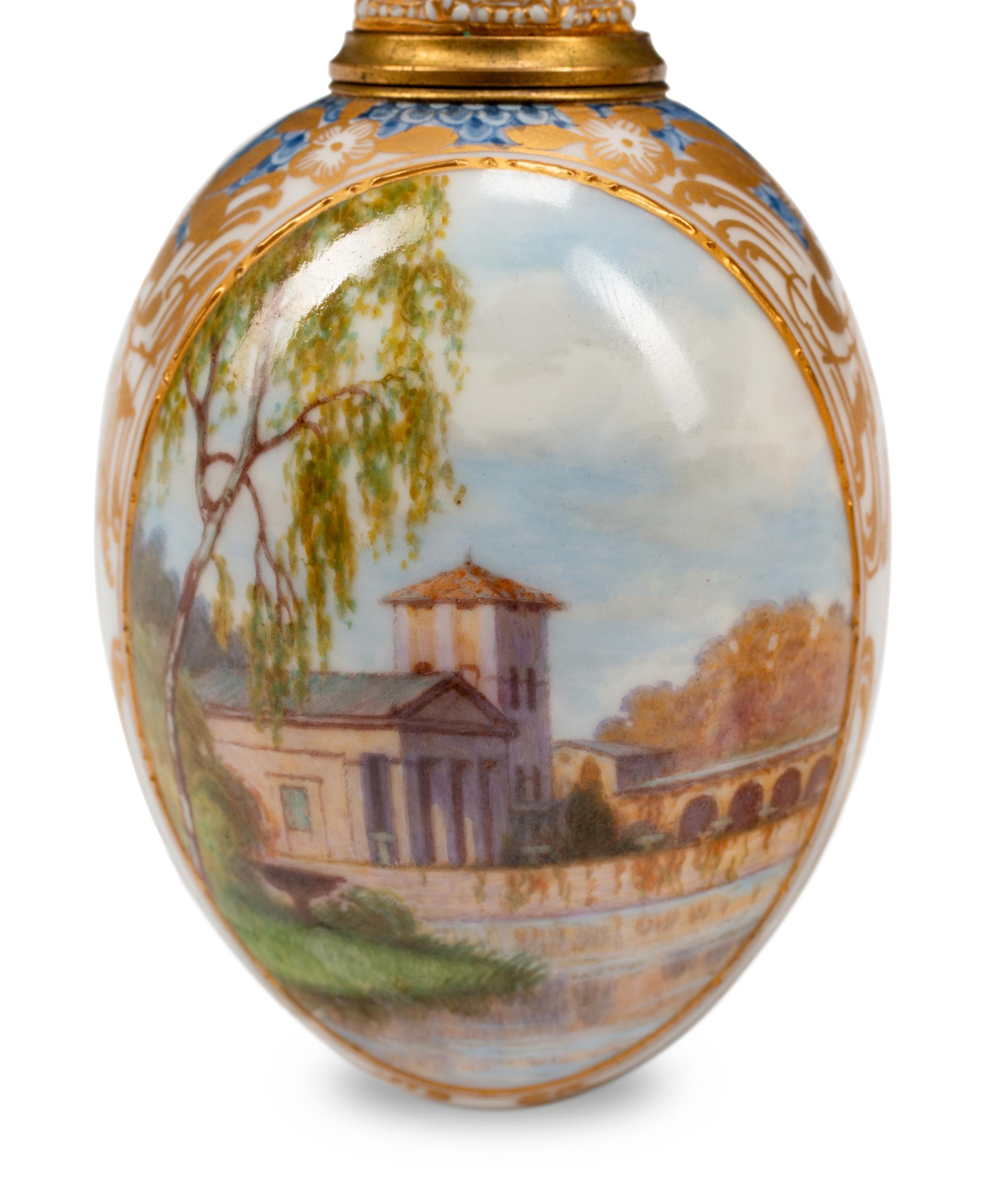Two Continental Porcelain Egg-Form Scent Bottles