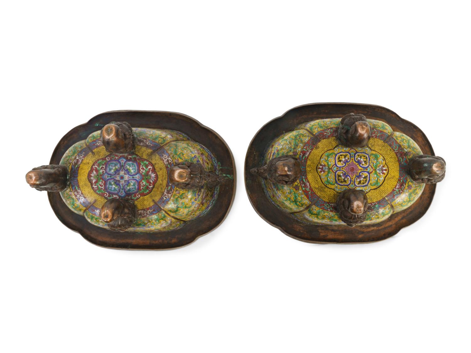 A Pair of Large Cloisonné Enamel Incense Burners