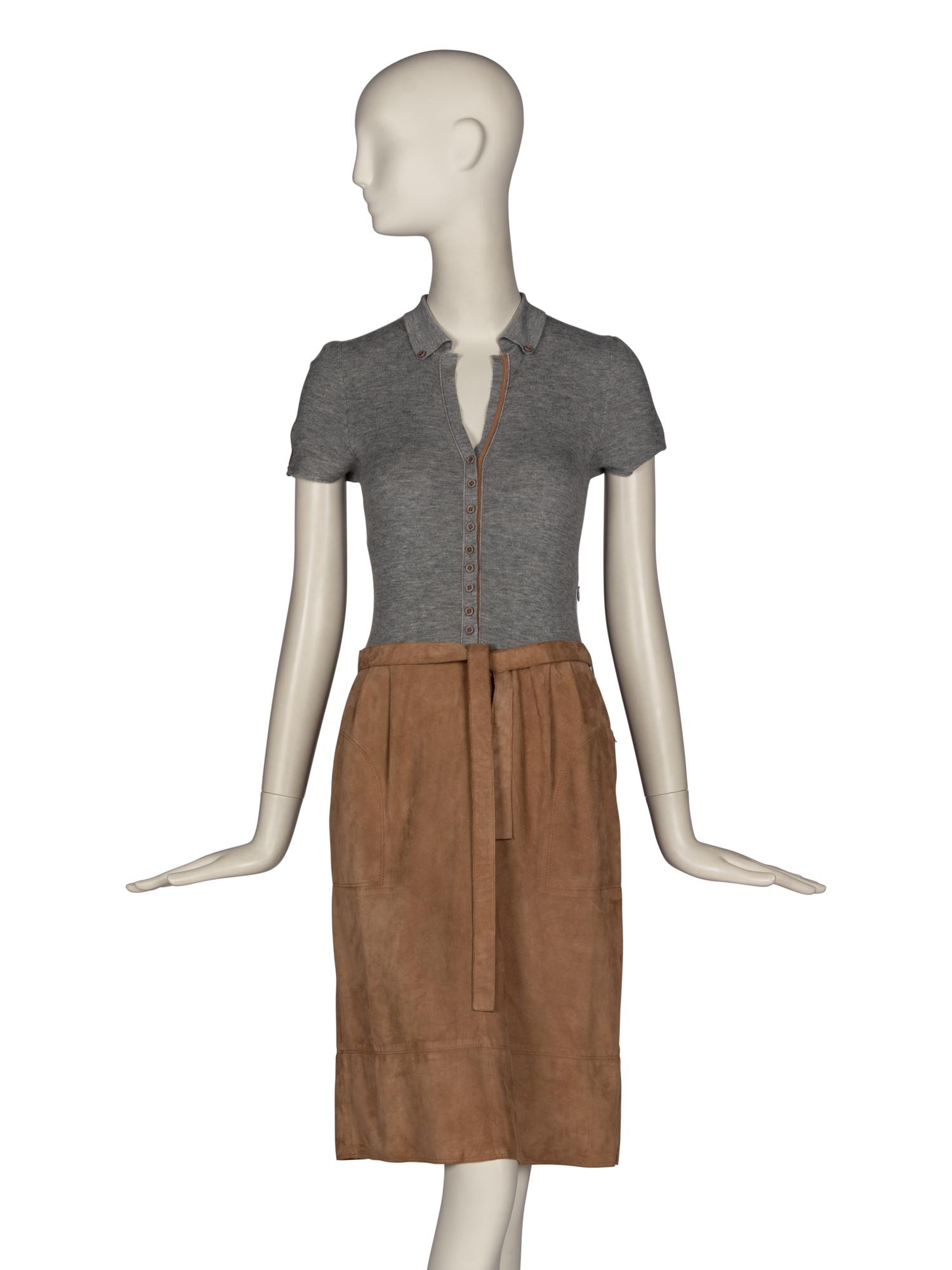 Brunello Cucinelli Knit and Suede Dress