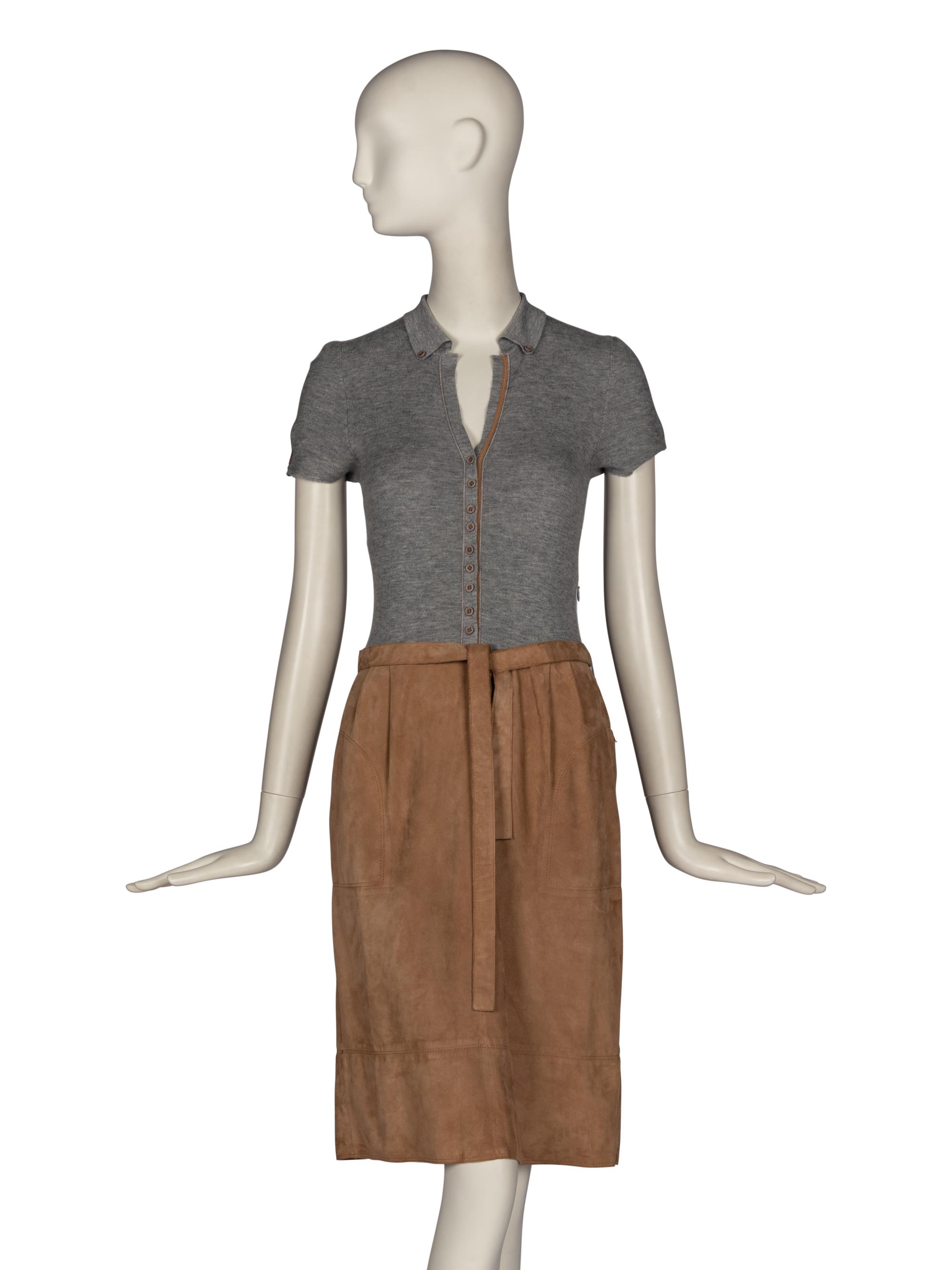 Brunello Cucinelli Knit and Suede Dress