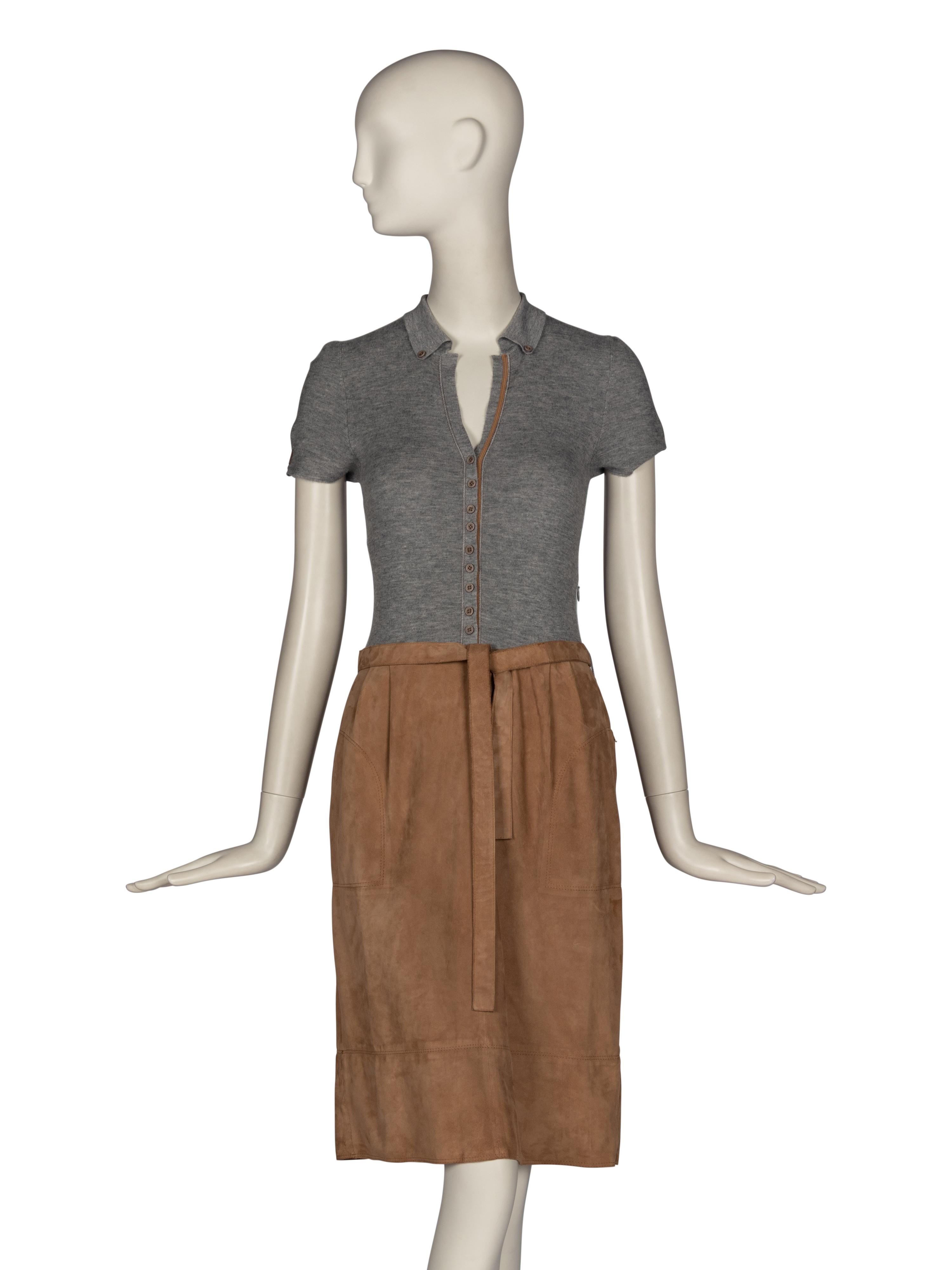 Brunello Cucinelli Knit and Suede Dress