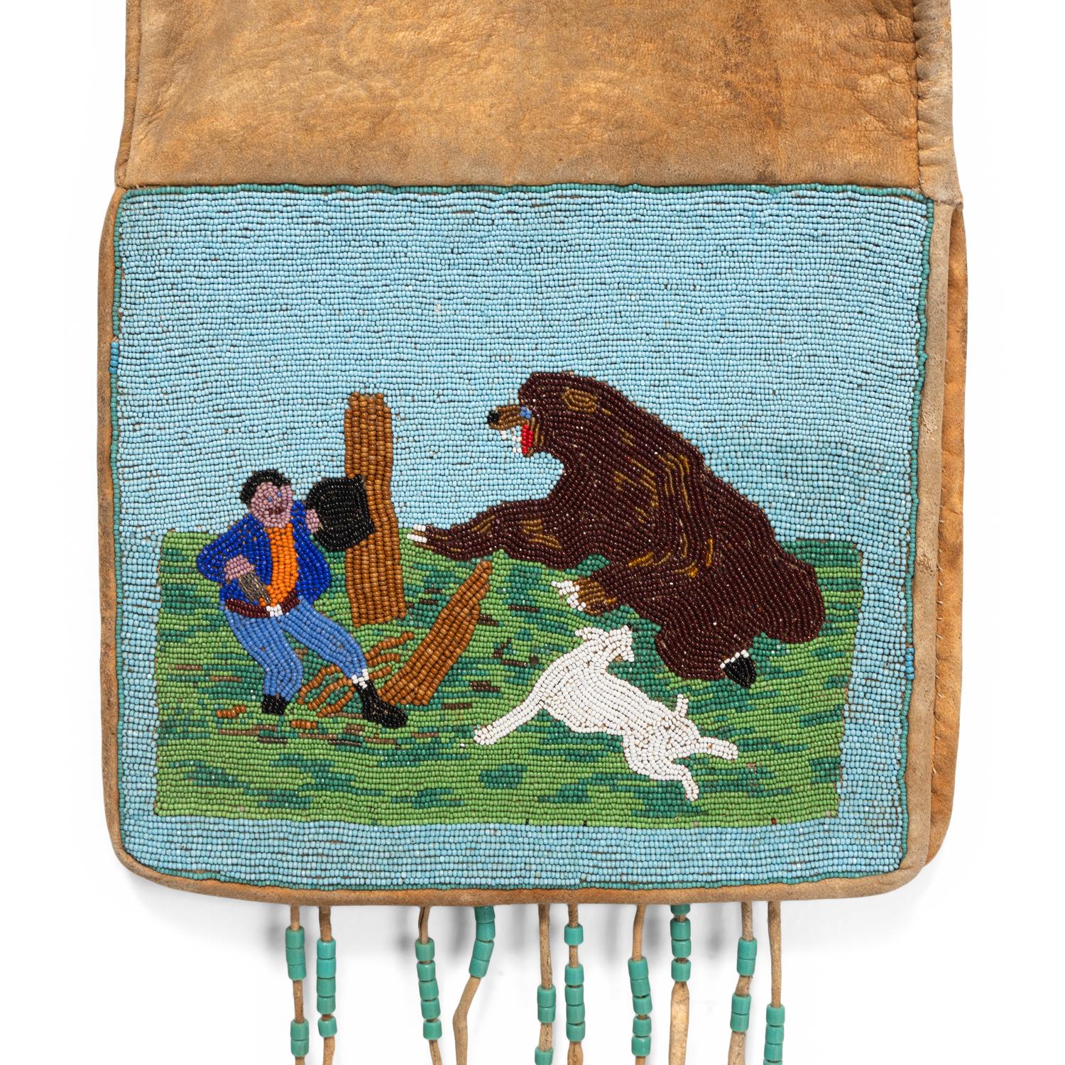 Plateau Beaded Bag, with Bear Hunting Scene