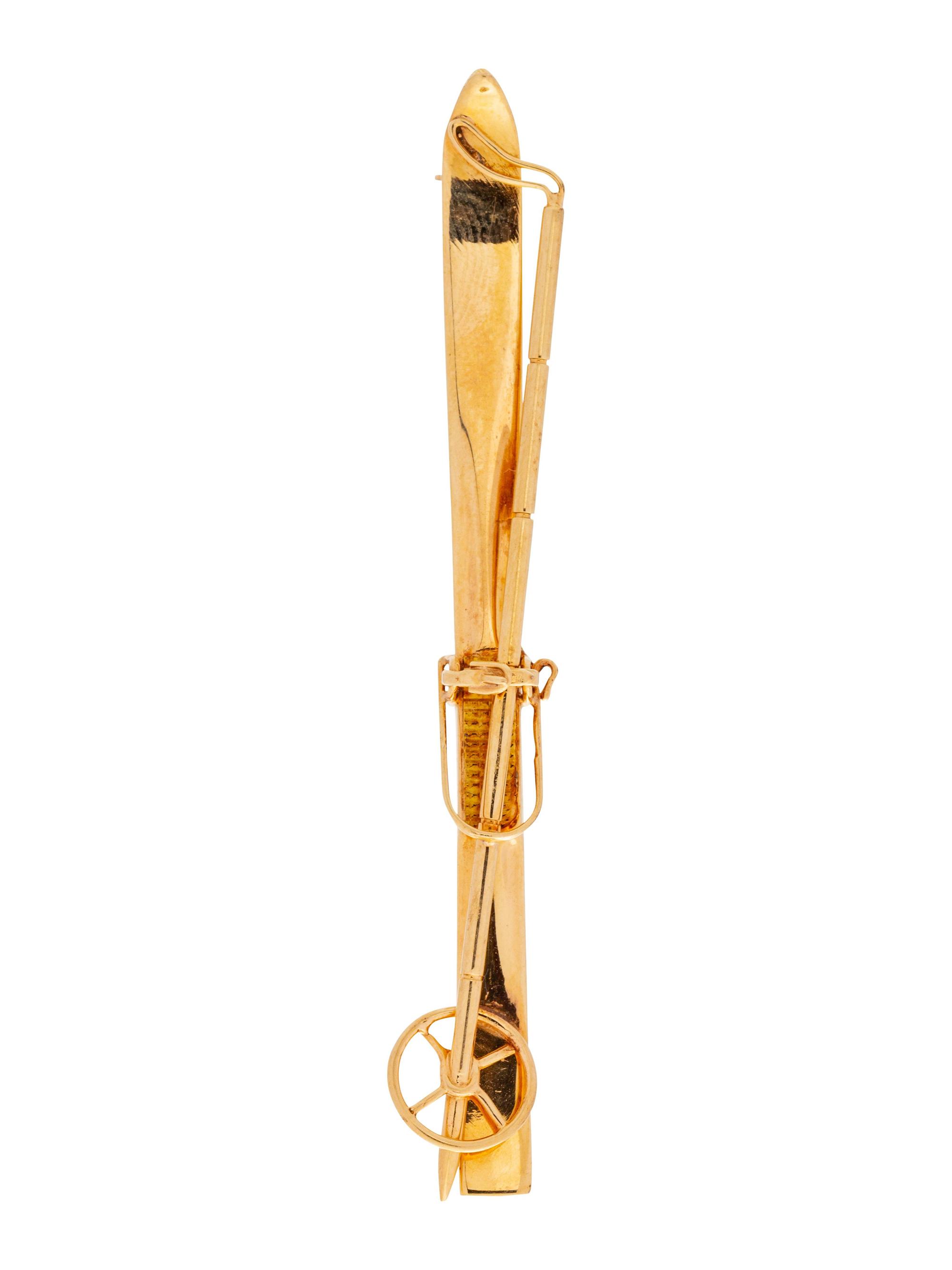 YELLOW GOLD SKI BROOCH